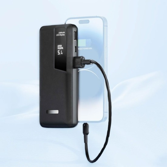 13.000 mAh Dokulu Rubber Kasa LCD Ekranlı Çift Çıkışlı Powerbank