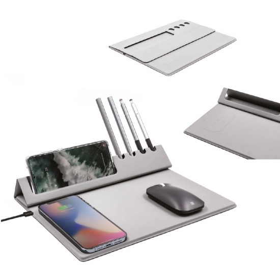 Telefon Standı ve Kalemlikli Wireless Şarjlı Mousepad